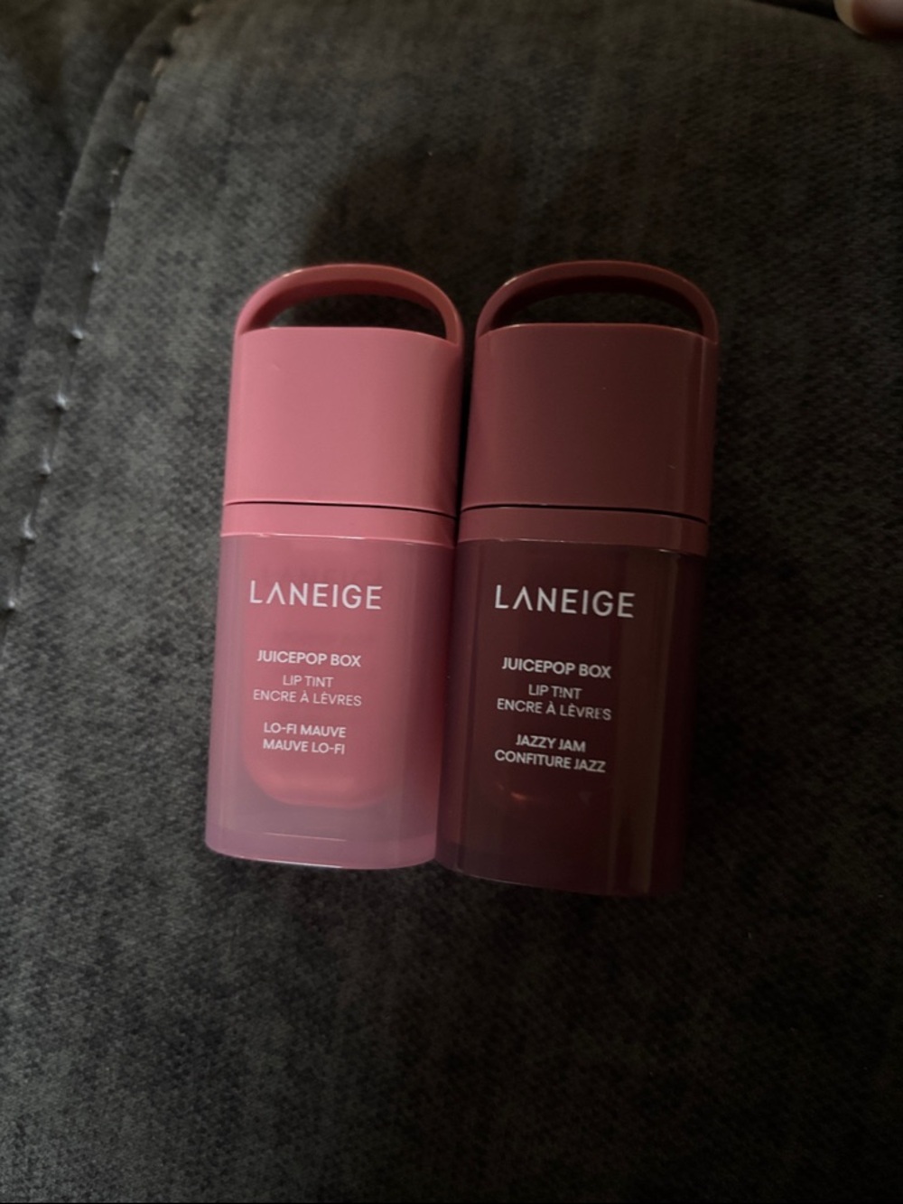 New LANEIGE Juicepop Box Lip Tint Duo — Lo-Fi Mauve & Jazzy Jam (Pink, Plum)